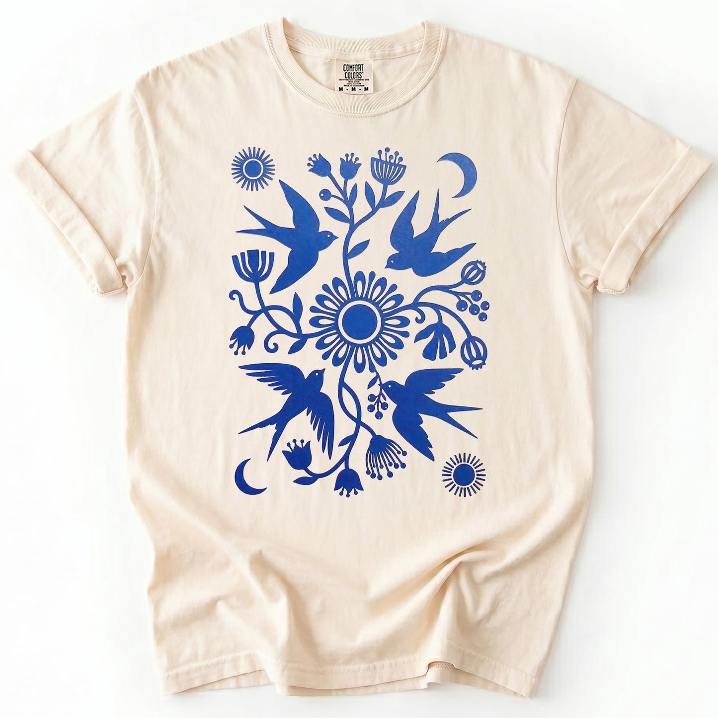 Celestial Linocut Swallows Heavyweight T-Shirt