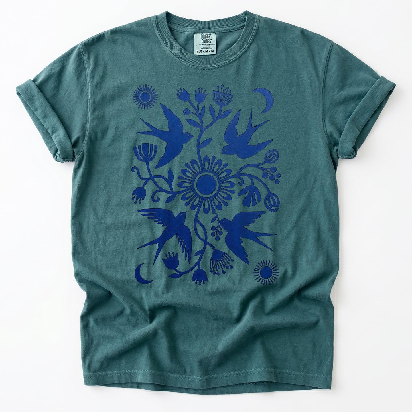Celestial Linocut Swallows Heavyweight T-Shirt