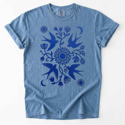 Celestial Linocut Swallows Heavyweight T-Shirt