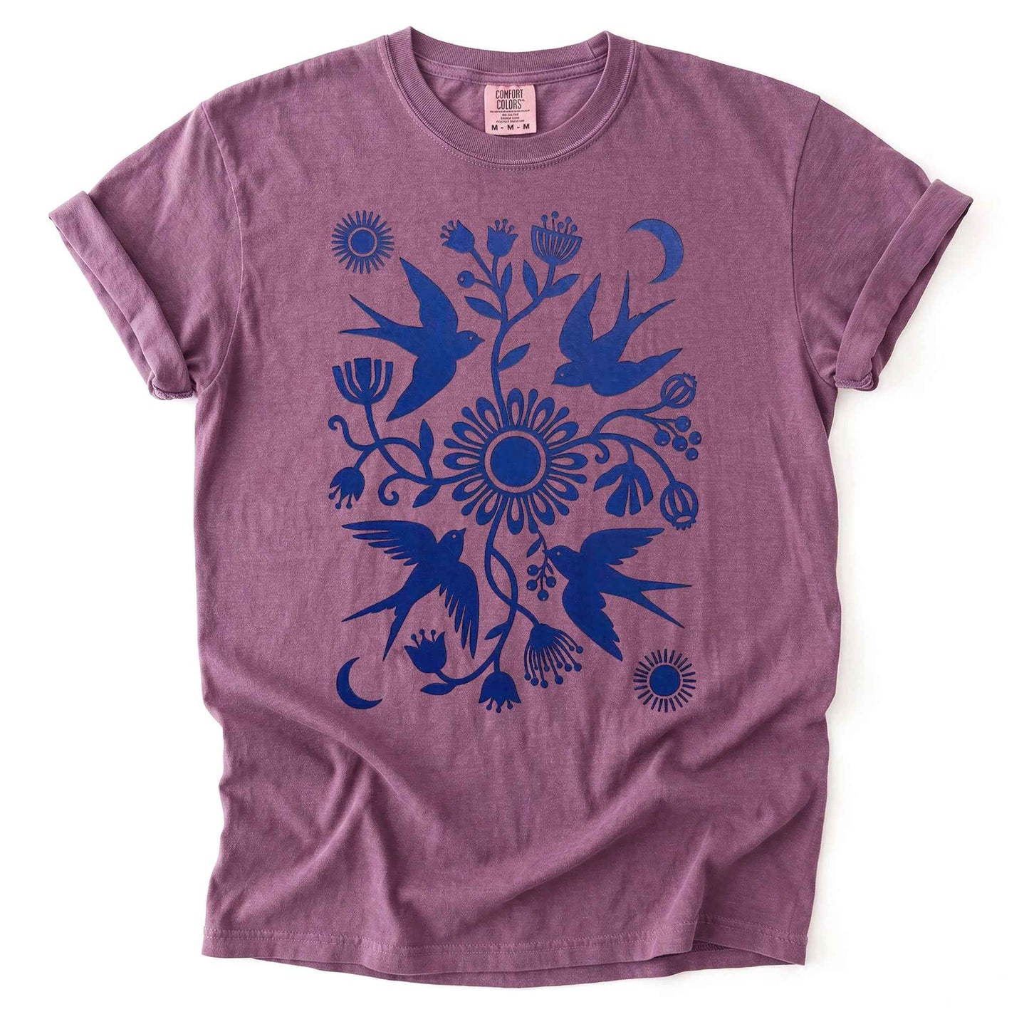 Celestial Linocut Swallows Heavyweight T-Shirt