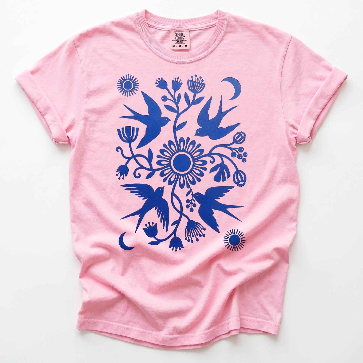 Celestial Linocut Swallows Heavyweight T-Shirt