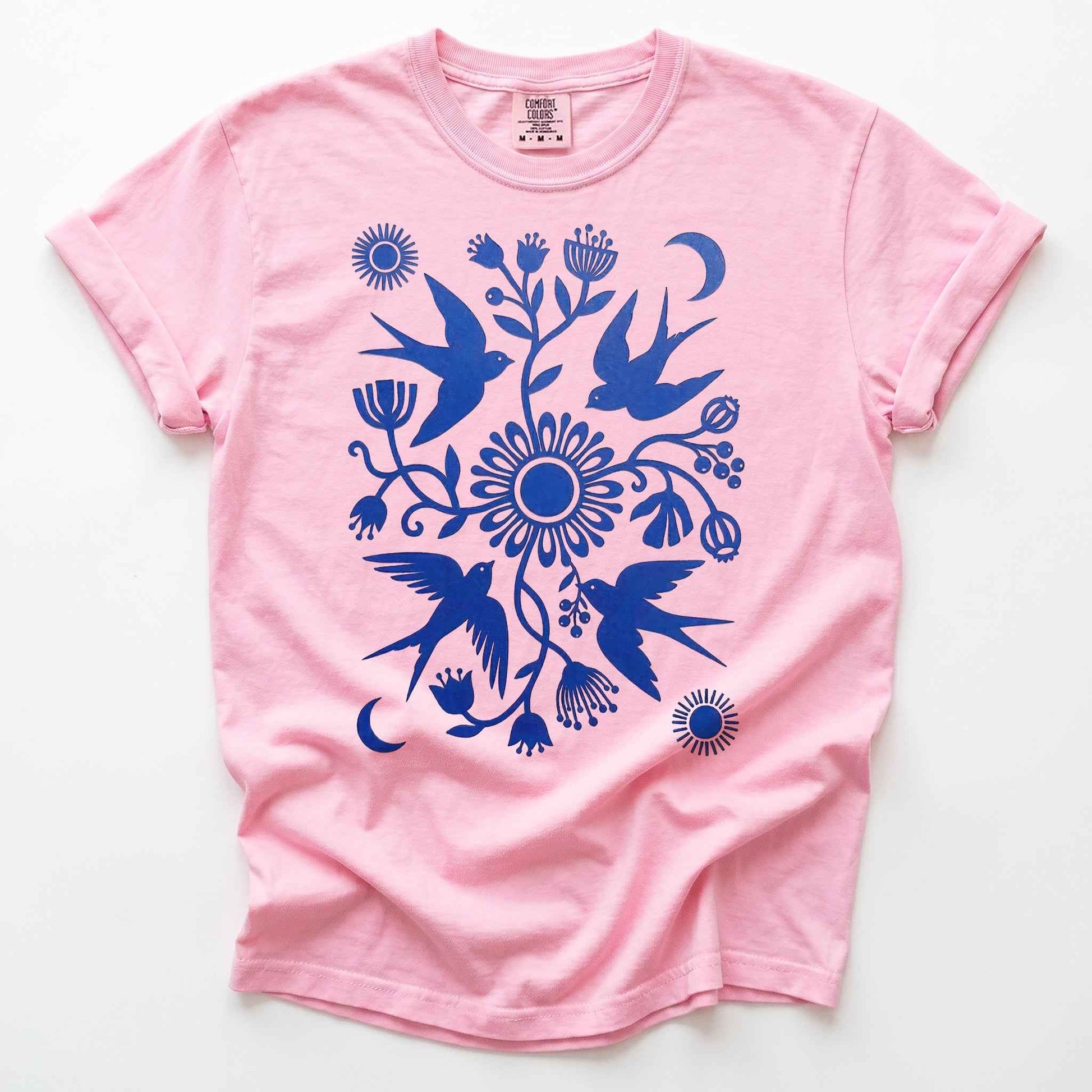 Celestial Linocut Swallows Heavyweight T-Shirt