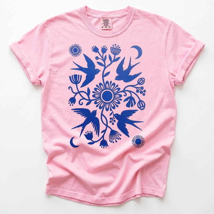 Celestial Linocut Swallows Heavyweight T-Shirt