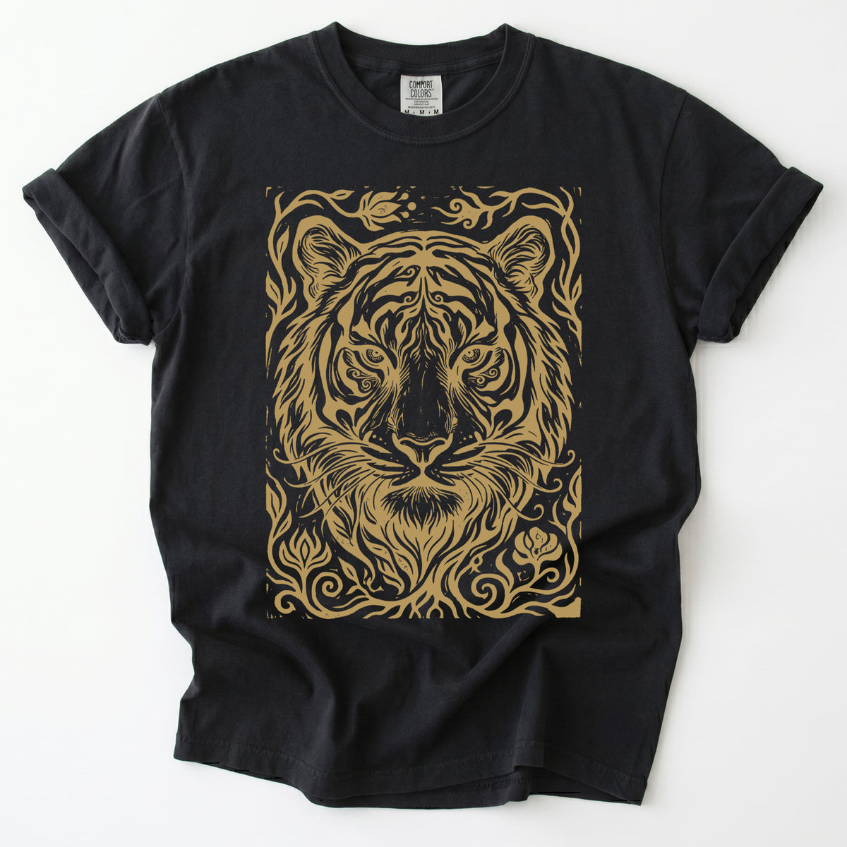 Linocut Tiger Portrait Vintage Washed T-Shirt