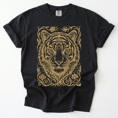 Linocut Tiger Portrait Vintage Washed T-Shirt