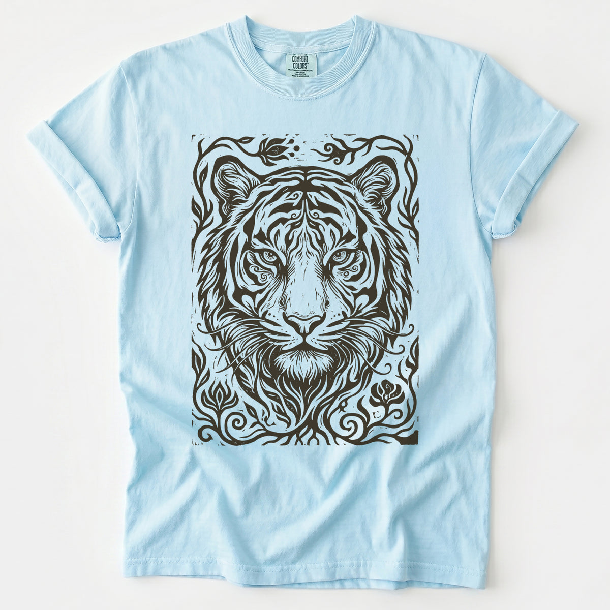 Linocut Tiger Portrait Vintage Washed T-Shirt