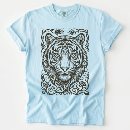 Linocut Tiger Portrait Vintage Washed T-Shirt