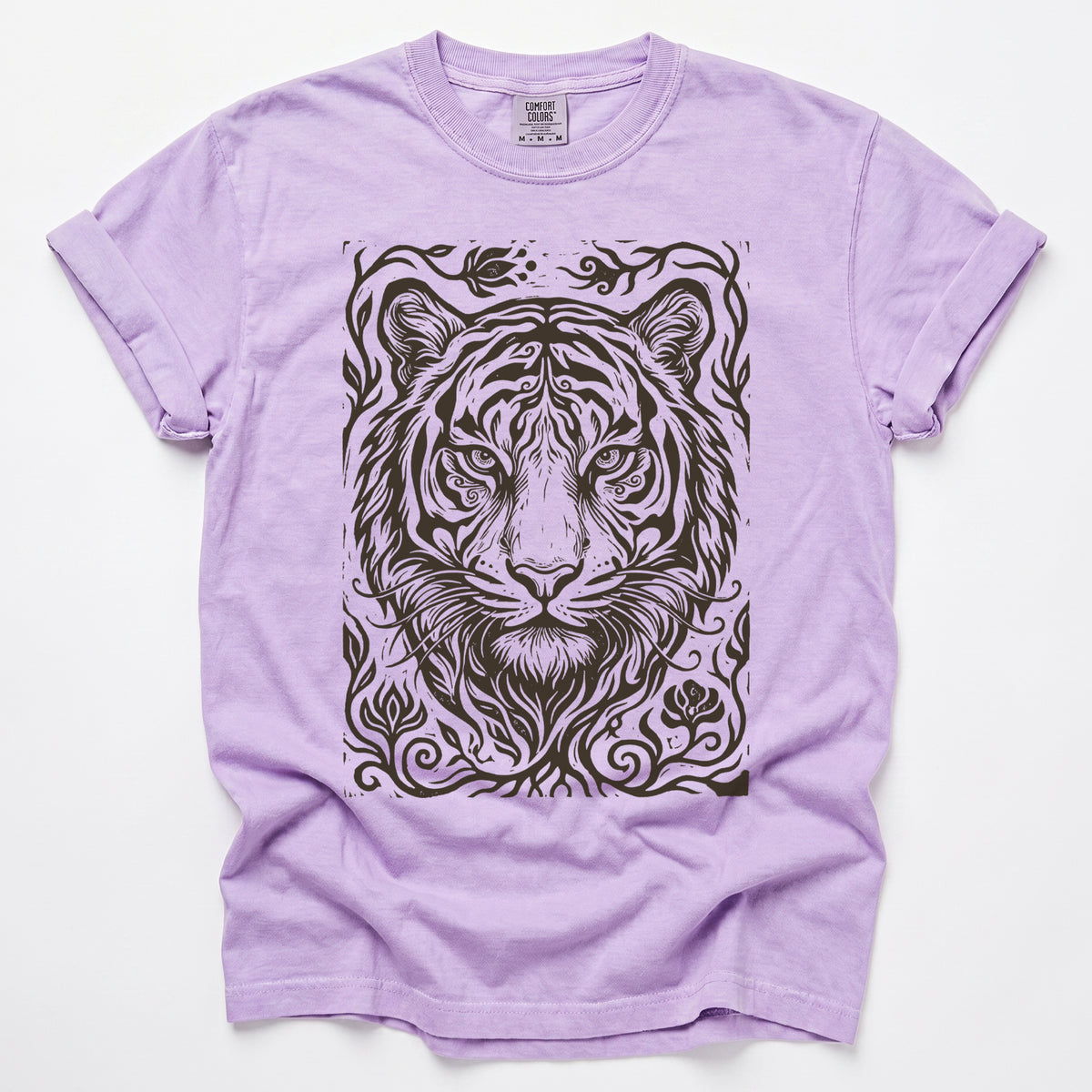 Linocut Tiger Portrait Vintage Washed T-Shirt