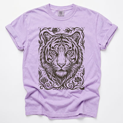 Linocut Tiger Portrait Vintage Washed T-Shirt