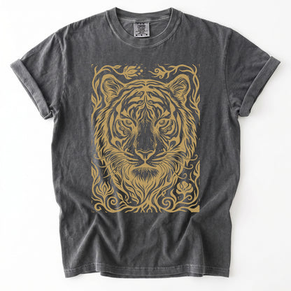 Linocut Tiger Portrait Vintage Washed T-Shirt