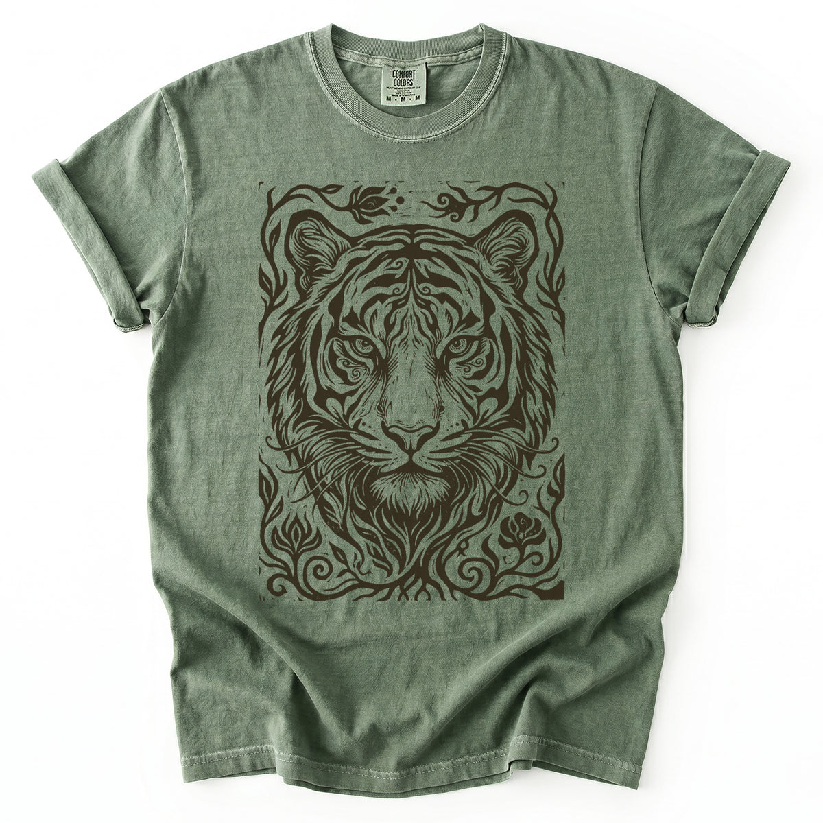 Linocut Tiger Portrait Vintage Washed T-Shirt