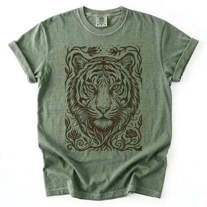 Linocut Tiger Portrait Vintage Washed T-Shirt