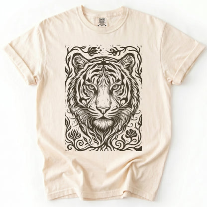 Linocut Tiger Portrait Vintage Washed T-Shirt