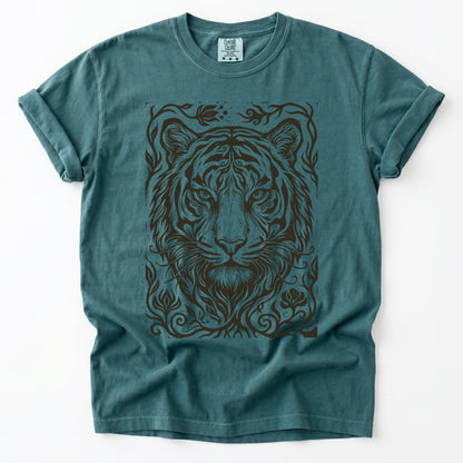 Linocut Tiger Portrait Vintage Washed T-Shirt