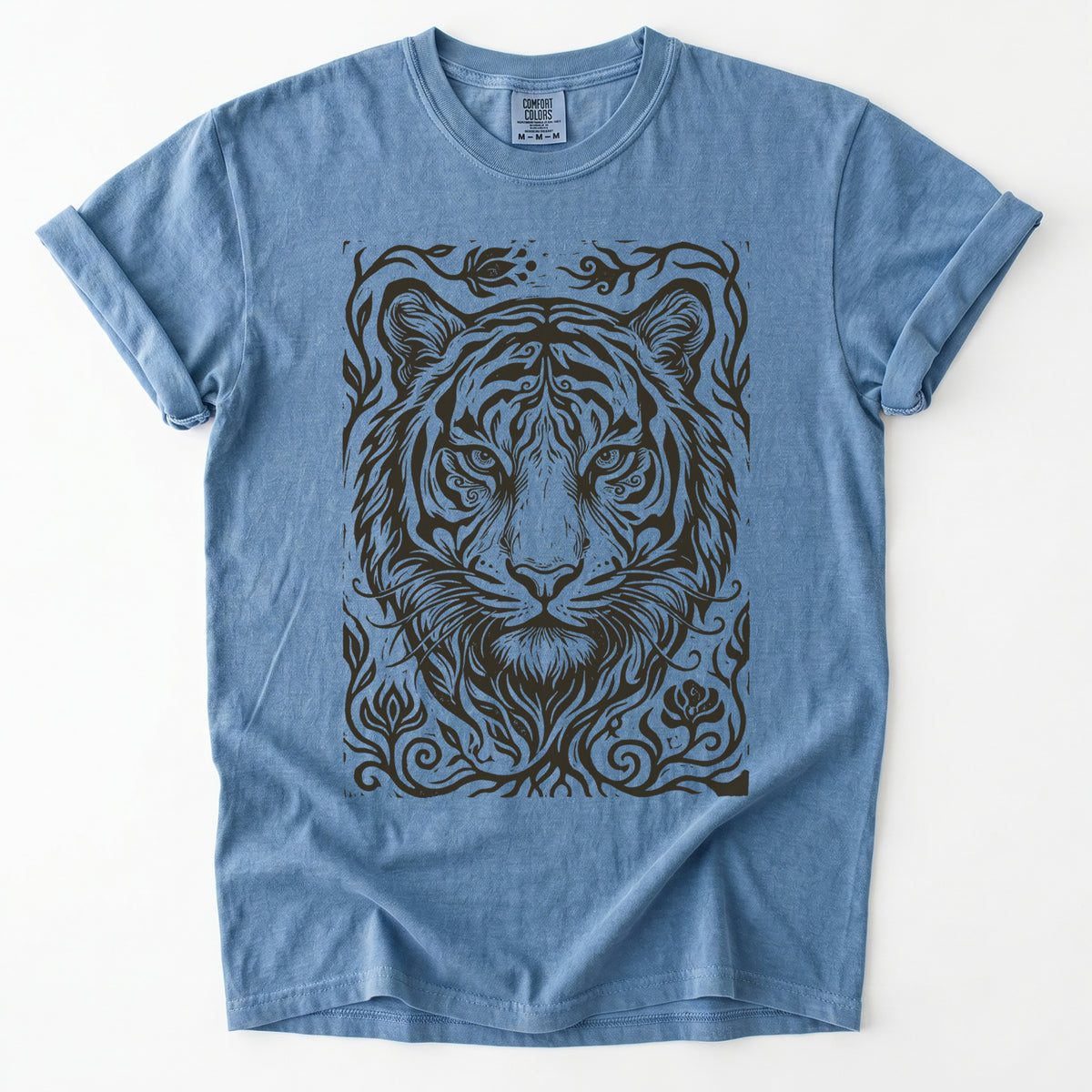 Linocut Tiger Portrait Vintage Washed T-Shirt
