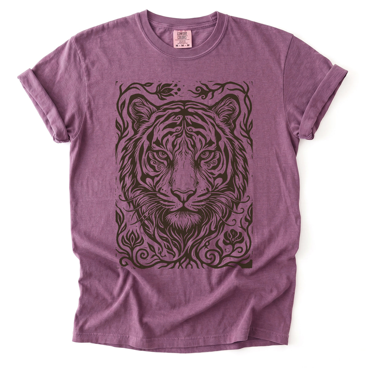 Linocut Tiger Portrait Vintage Washed T-Shirt