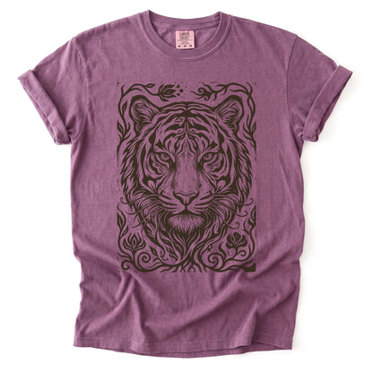 Linocut Tiger Portrait Vintage Washed T-Shirt