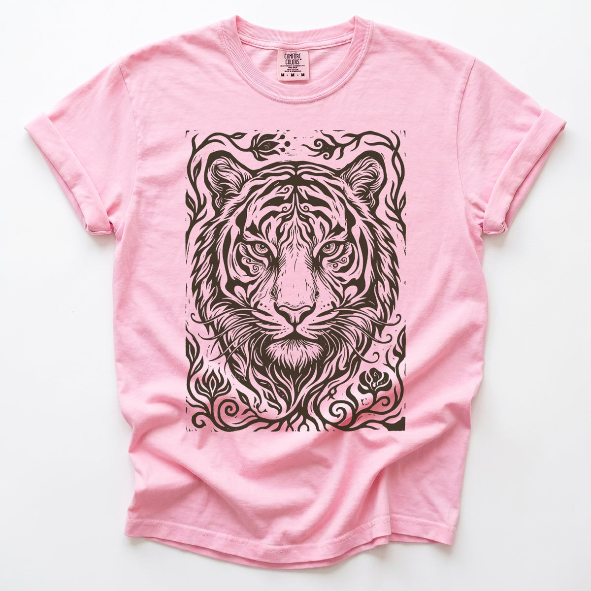 Linocut Tiger Portrait Vintage Washed T-Shirt