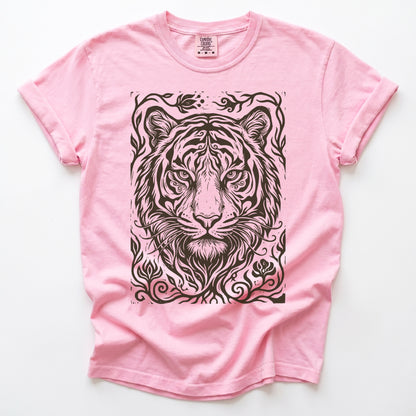 Linocut Tiger Portrait Vintage Washed T-Shirt