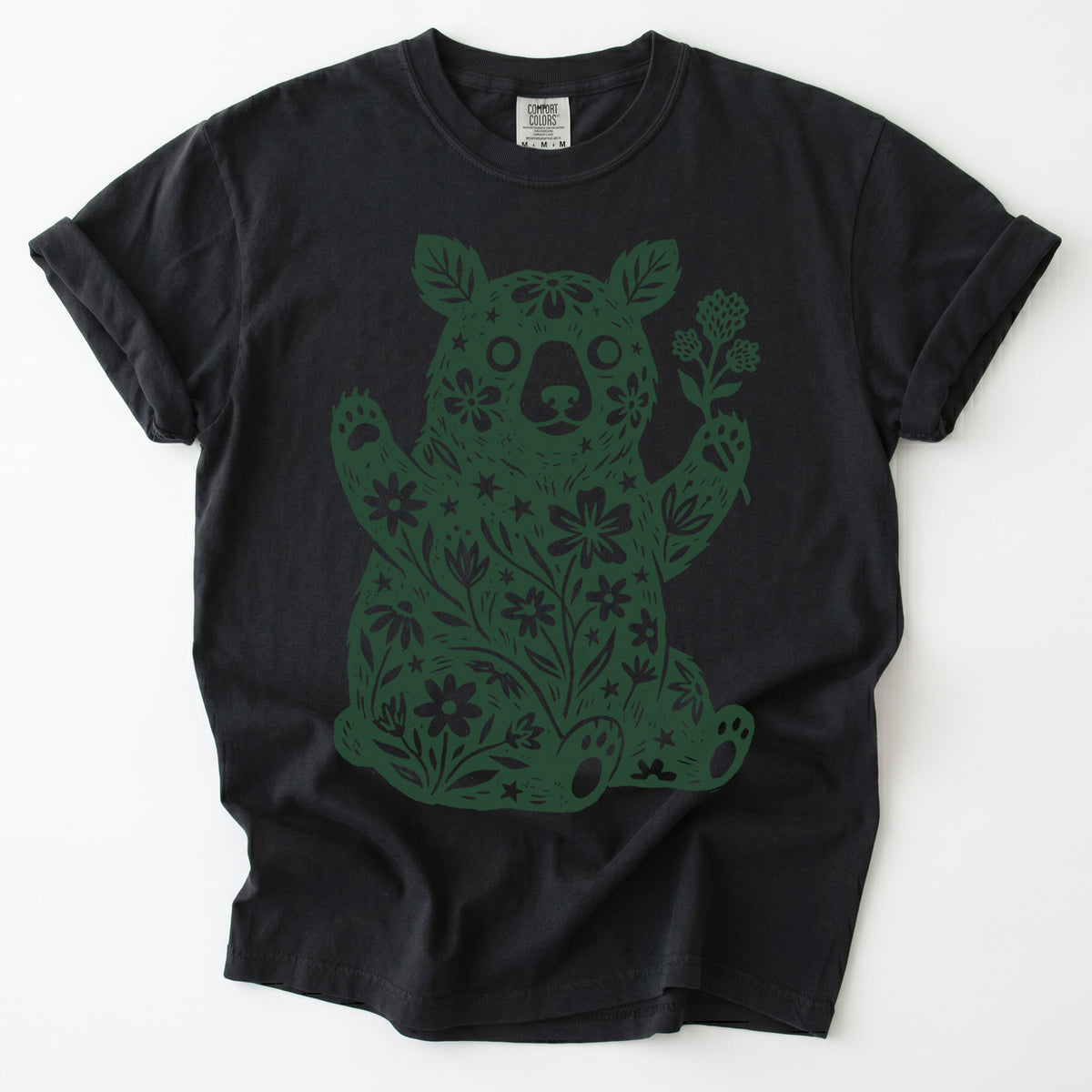 Linocut Wildflower Bear Vintage Washed T-Shirt