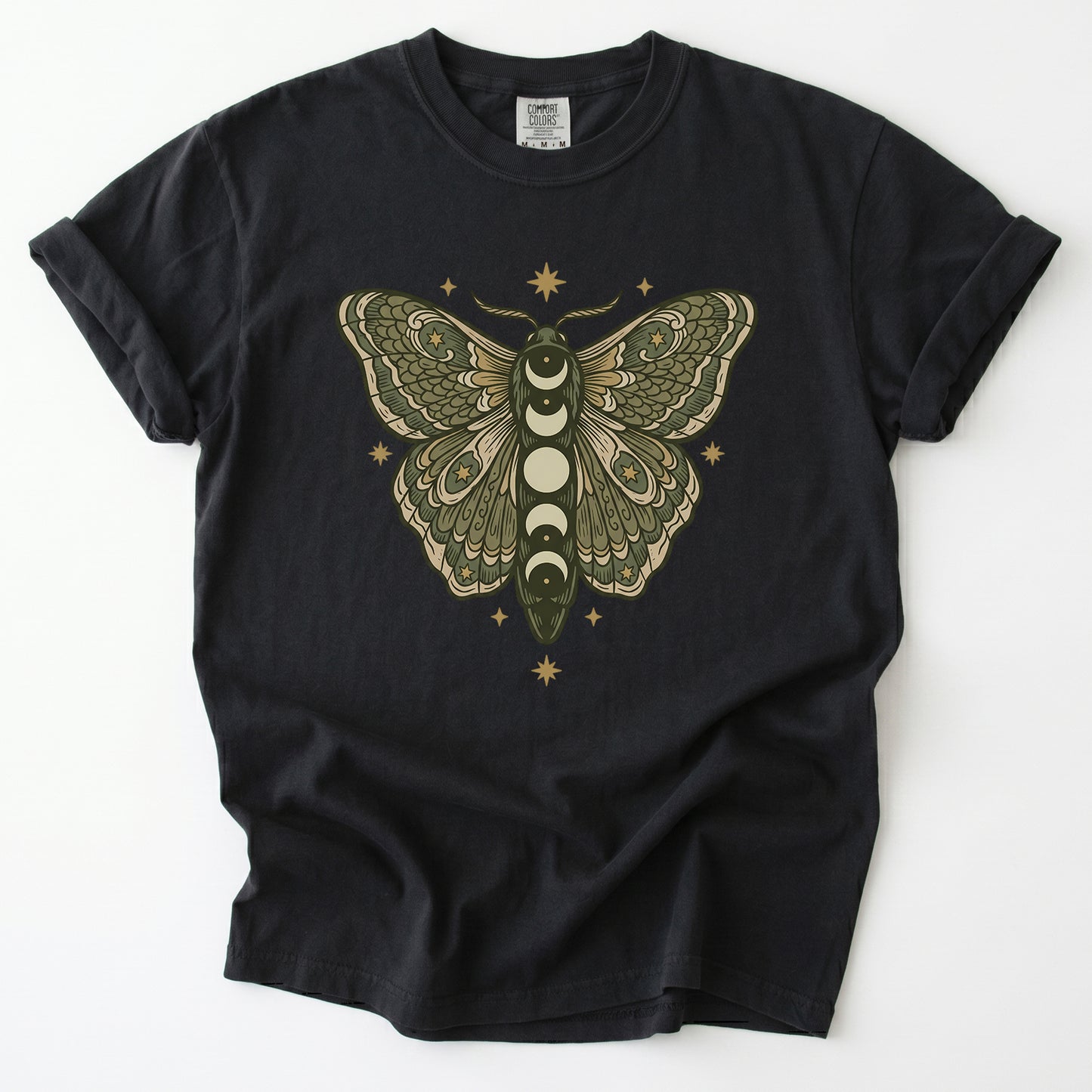 Mystical Moon Phase Moth Vintage Washed T-Shirt
