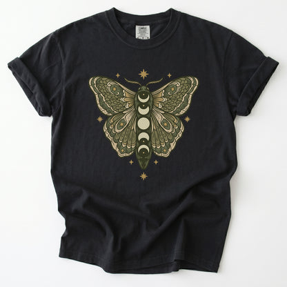 Mystical Moon Phase Moth Vintage Washed T-Shirt