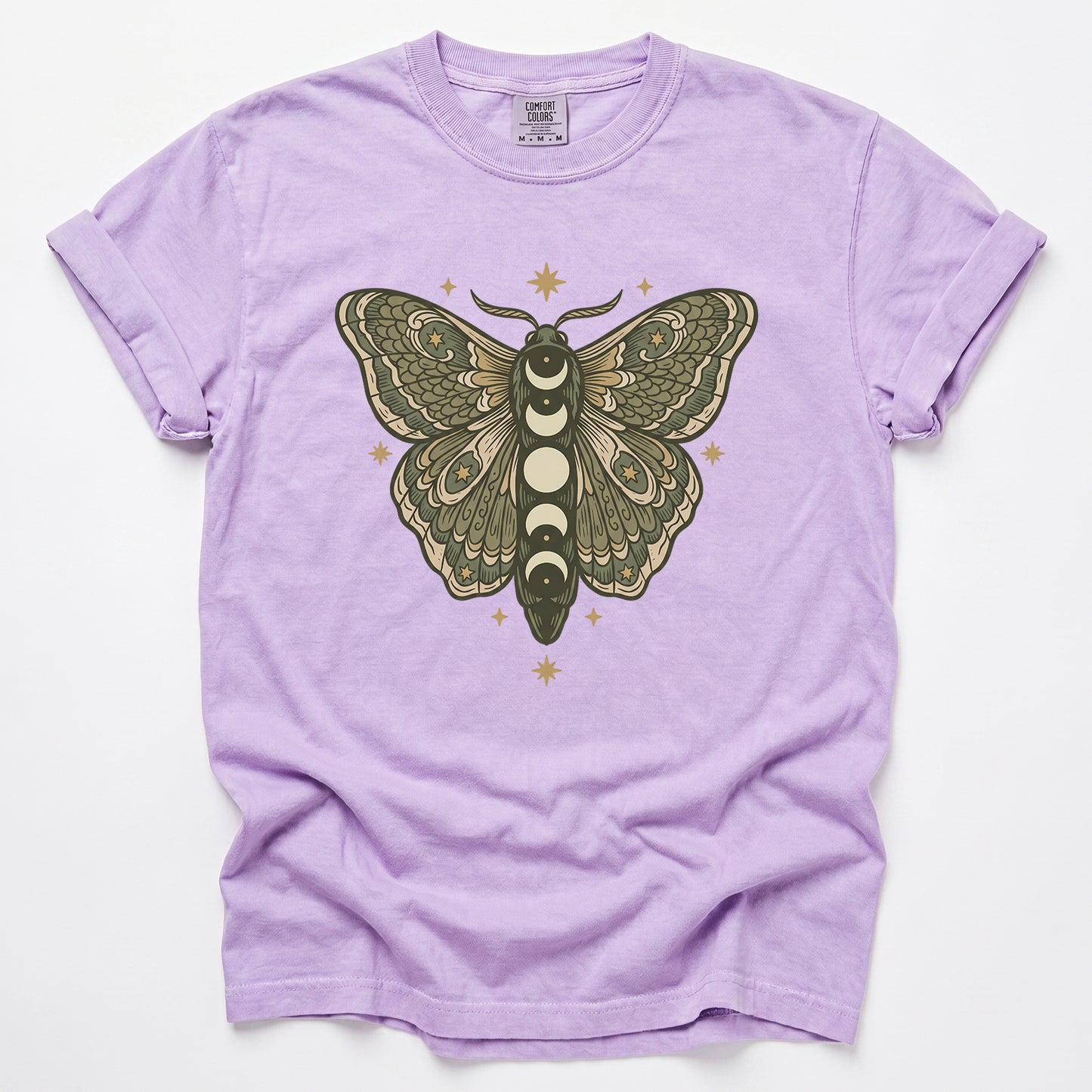 Mystical Moon Phase Moth Vintage Washed T-Shirt