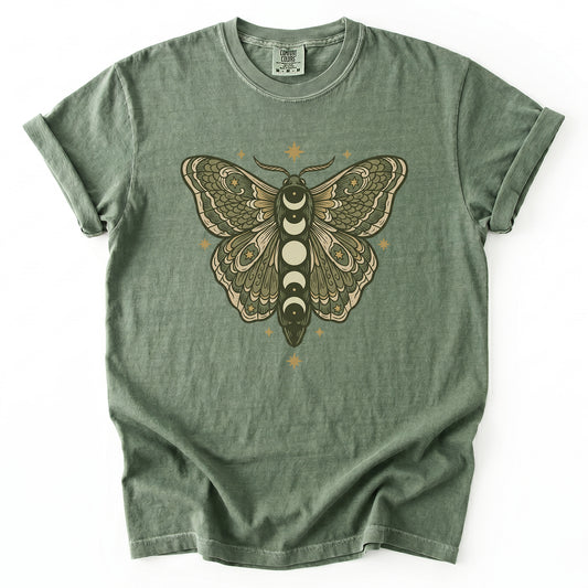 Mystical Moon Phase Moth Vintage Washed T-Shirt