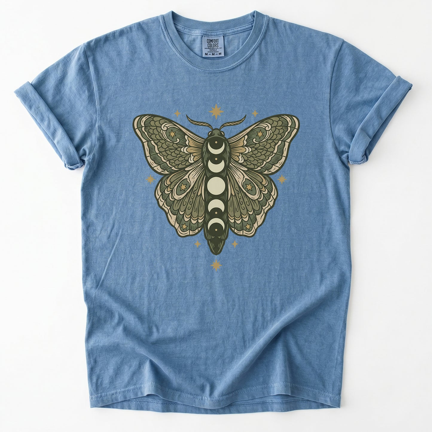 Mystical Moon Phase Moth Vintage Washed T-Shirt