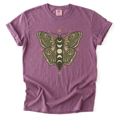 Mystical Moon Phase Moth Vintage Washed T-Shirt