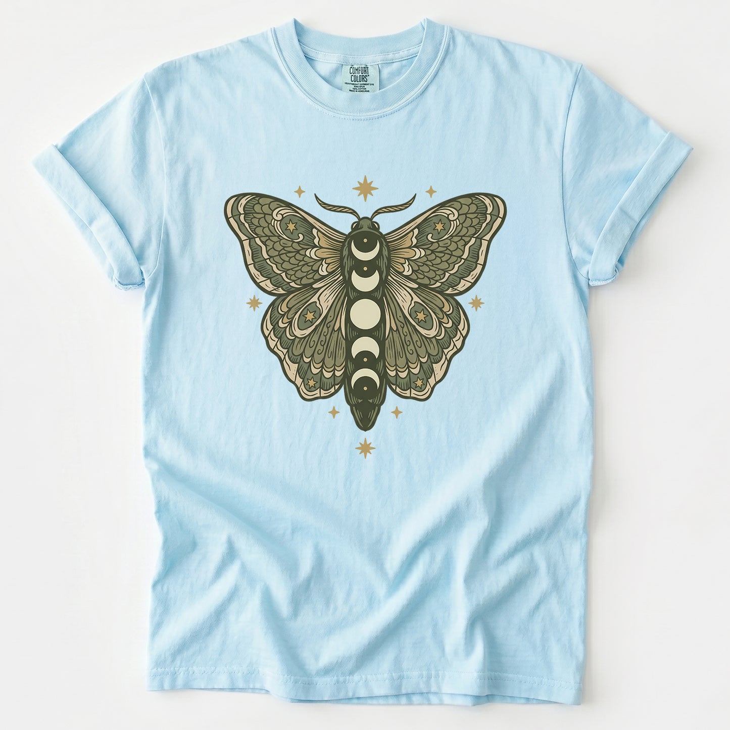 Mystical Moon Phase Moth Vintage Washed T-Shirt