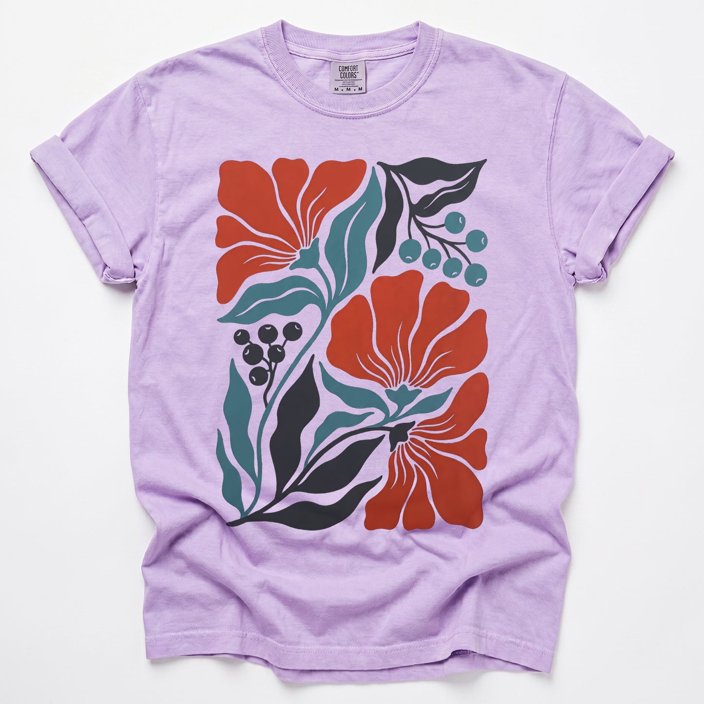 Retro Floral Block Print Vintage Washed T-Shirt