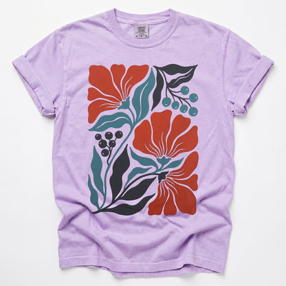 Retro Floral Block Print Vintage Washed T-Shirt