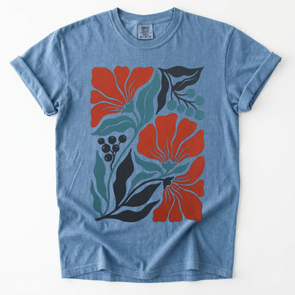 Retro Floral Block Print Vintage Washed T-Shirt