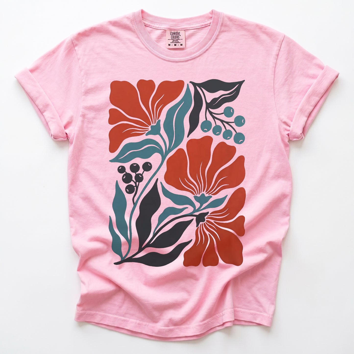 Retro Floral Block Print Vintage Washed T-Shirt