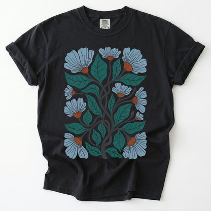 Floral Retro Block Print Vintage Washed T-Shirt