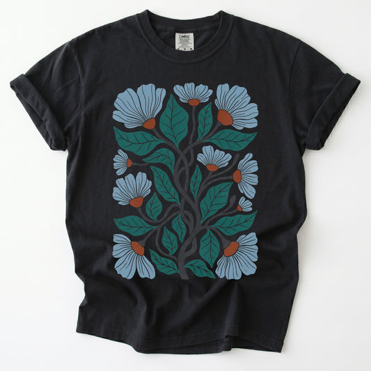 Floral Retro Block Print Vintage Washed T-Shirt