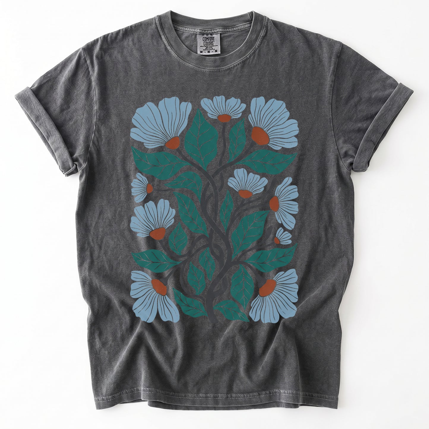 Floral Retro Block Print Vintage Washed T-Shirt