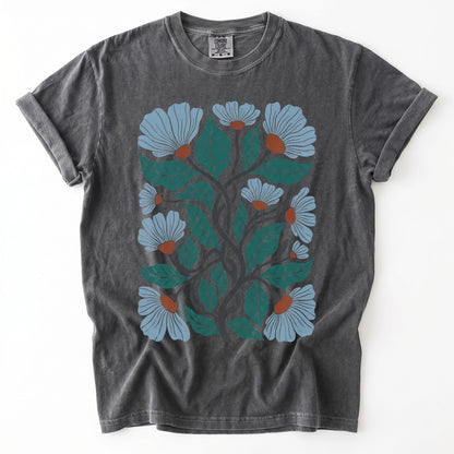 Floral Retro Block Print Vintage Washed T-Shirt