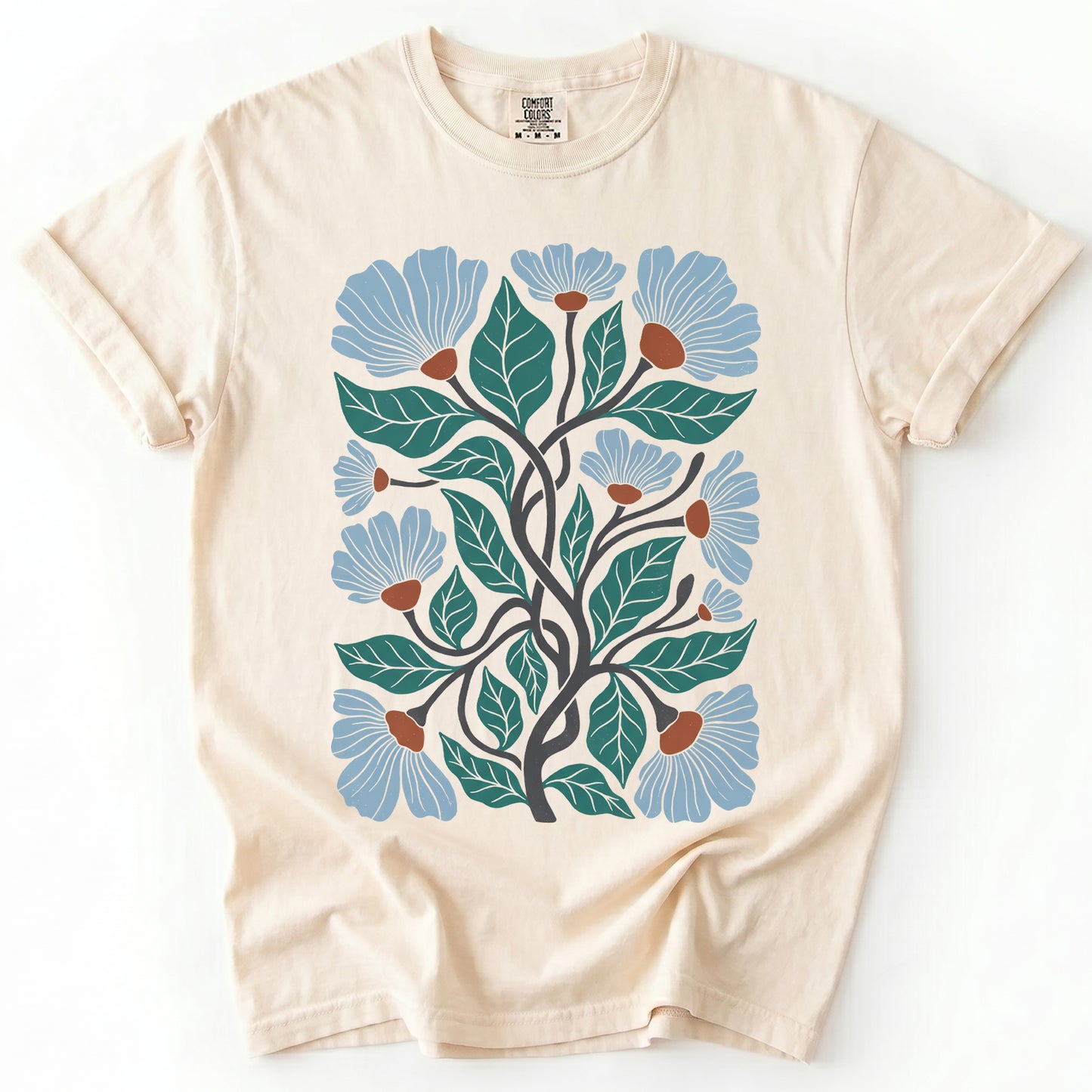 Floral Retro Block Print Vintage Washed T-Shirt
