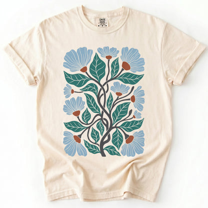 Floral Retro Block Print Vintage Washed T-Shirt