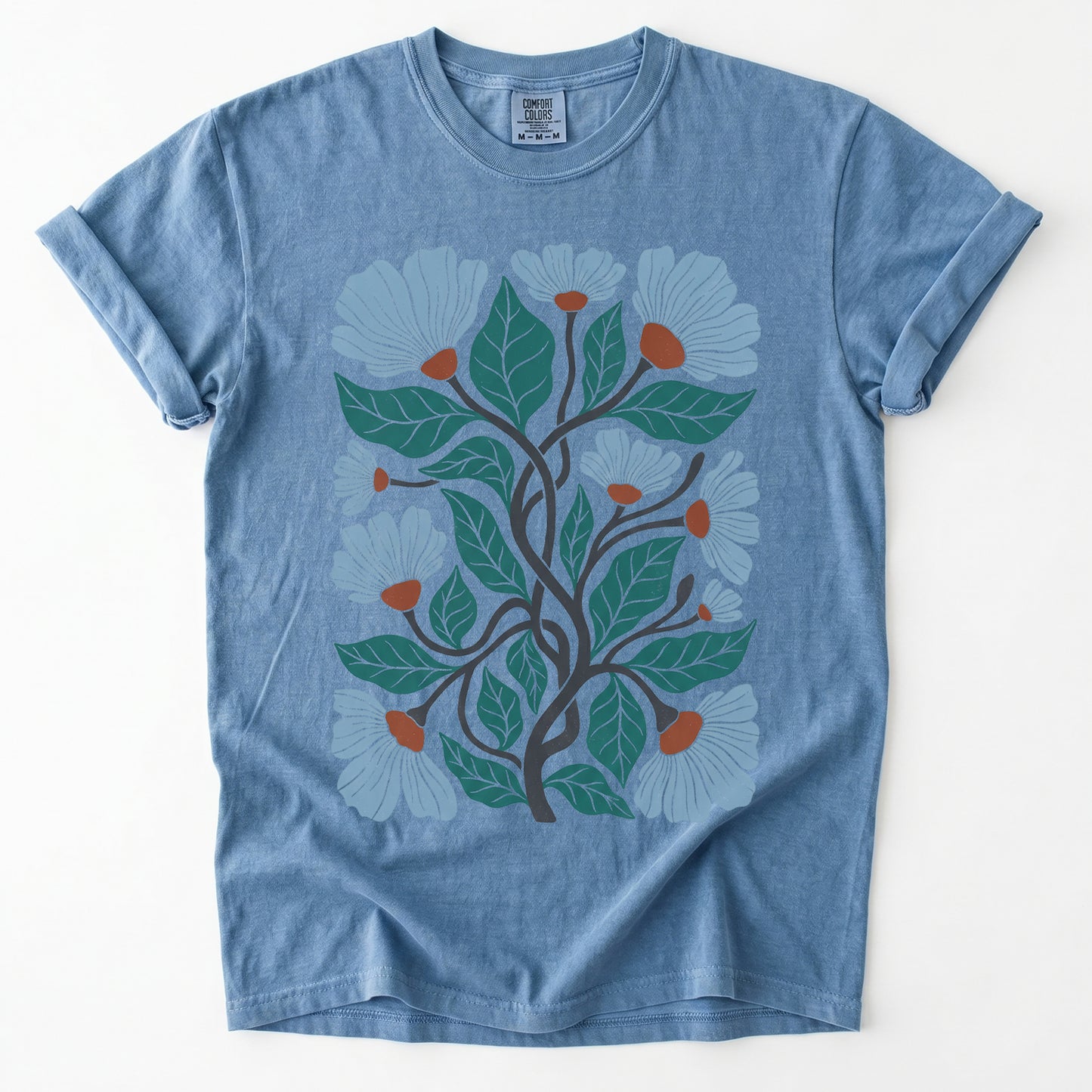 Floral Retro Block Print Vintage Washed T-Shirt