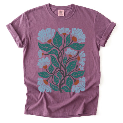 Floral Retro Block Print Vintage Washed T-Shirt