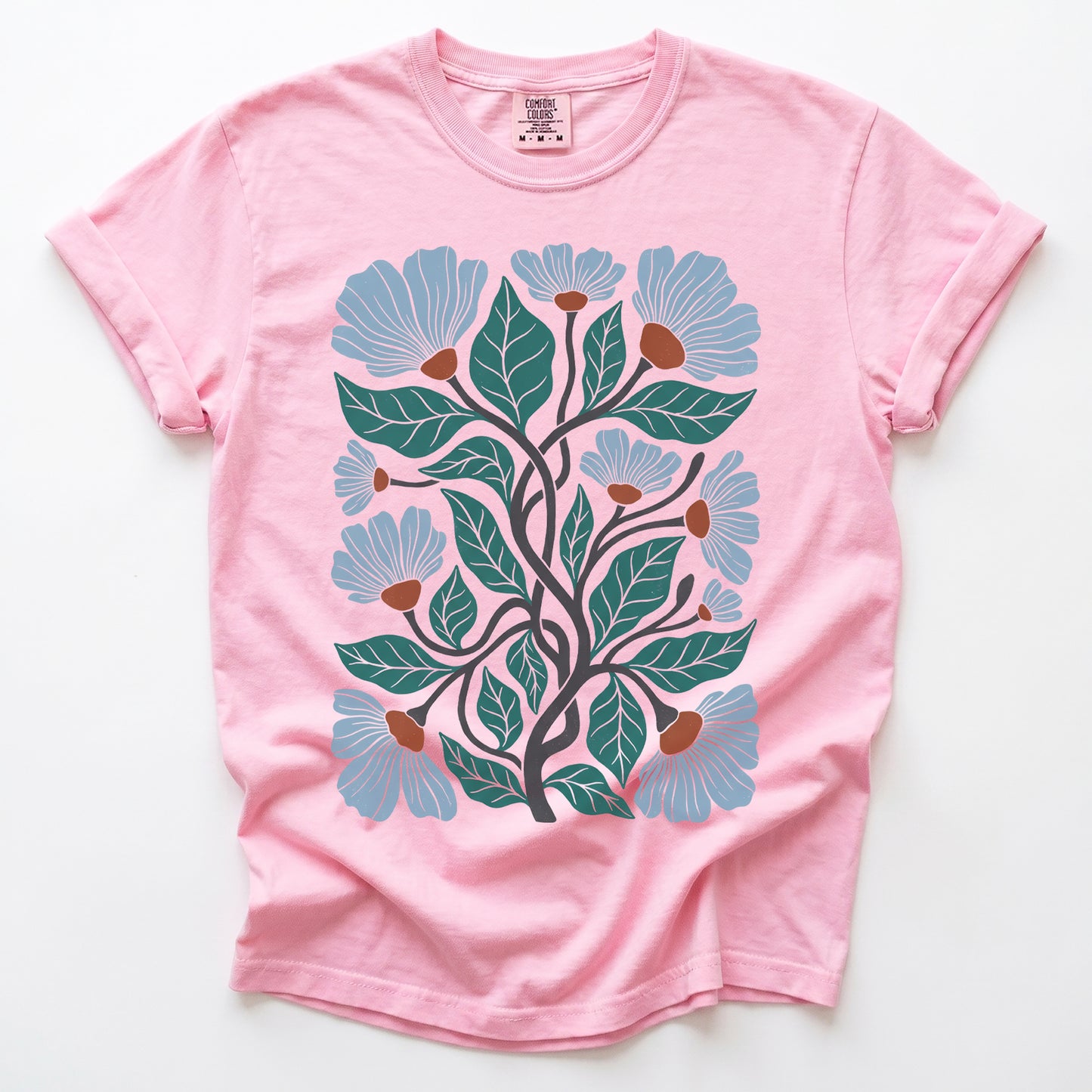 Floral Retro Block Print Vintage Washed T-Shirt