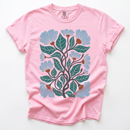Floral Retro Block Print Vintage Washed T-Shirt