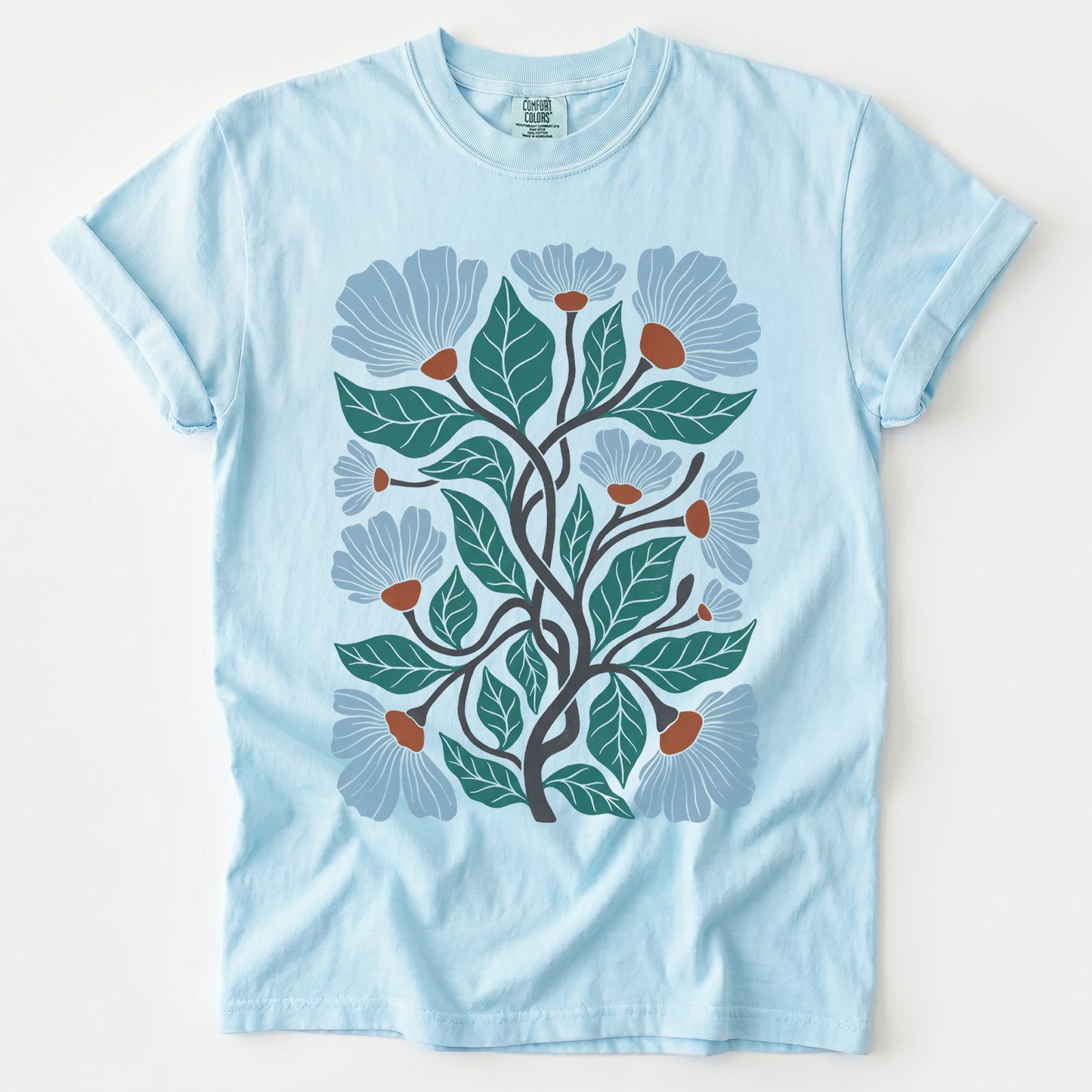 Floral Retro Block Print Vintage Washed T-Shirt