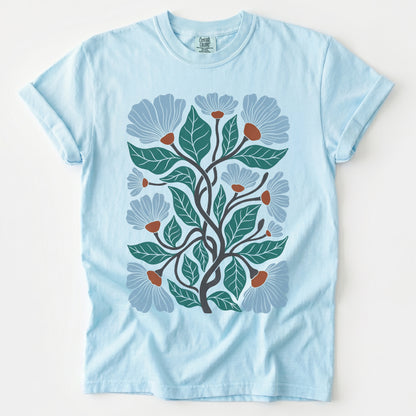 Floral Retro Block Print Vintage Washed T-Shirt