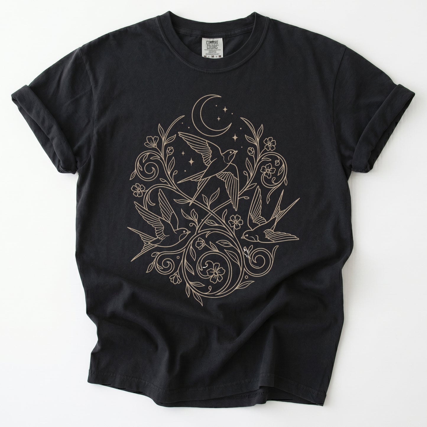 Minimalist Botanical Swallows Vintage Washed T-Shirt