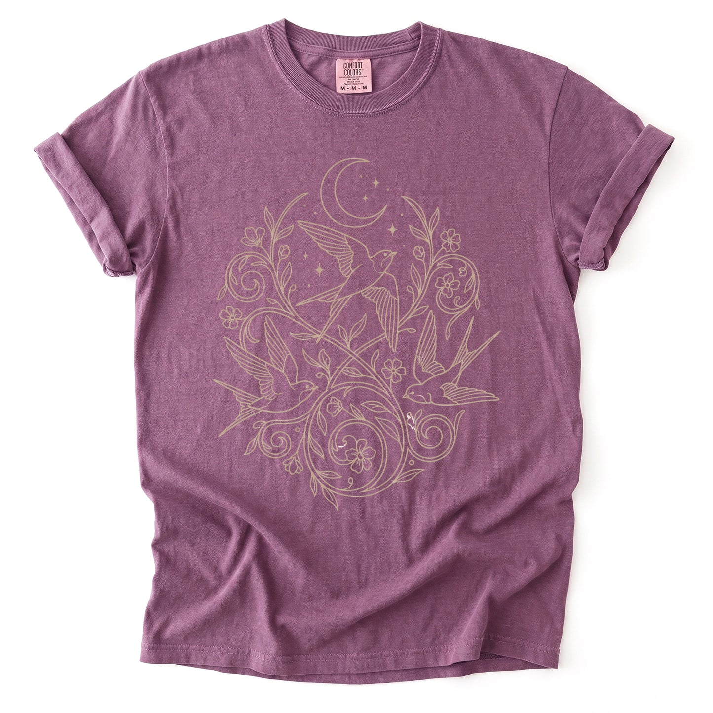 Minimalist Botanical Swallows Vintage Washed T-Shirt