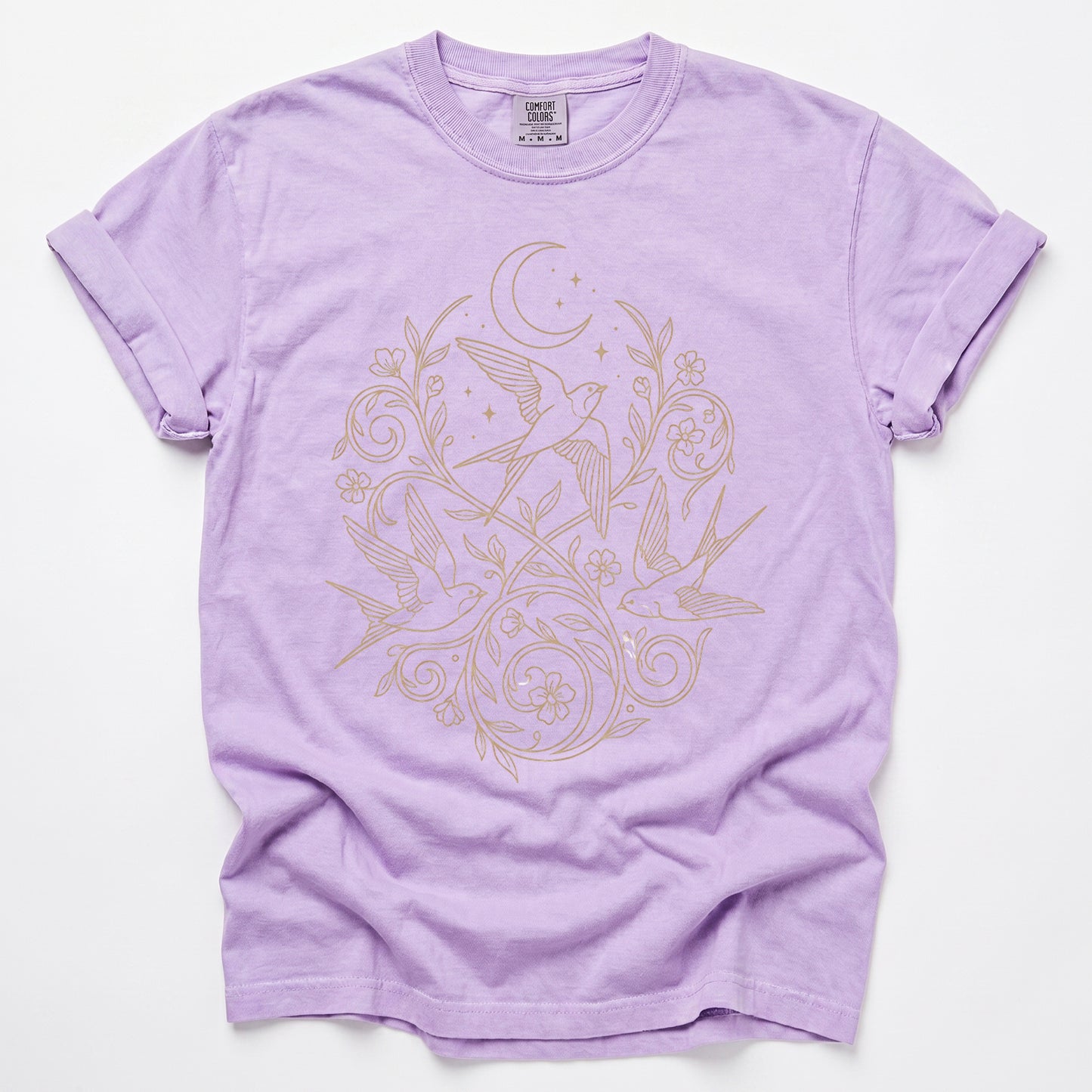 Minimalist Botanical Swallows Vintage Washed T-Shirt